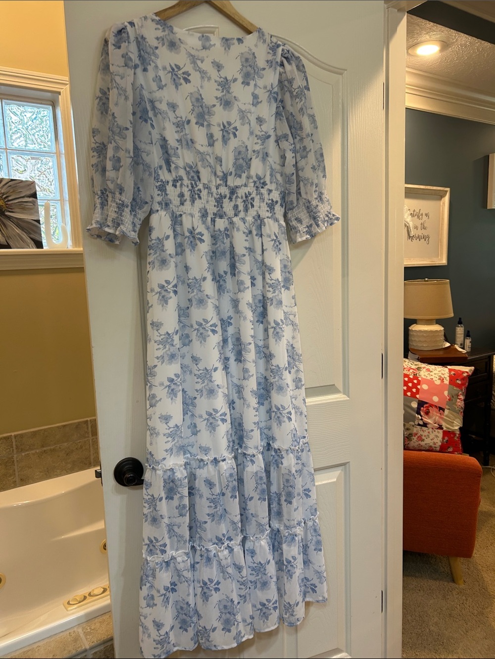 Altar'd State White Dress with Pale Blue Floral Accents - Picture 6 of 6